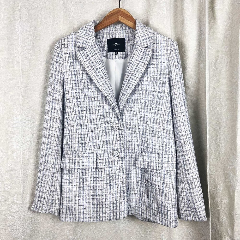 7 For All Mankind pastel plaid tweed blazer